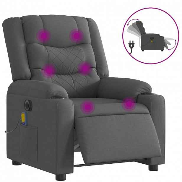 vidaXL Elektrické masážní polohovací křeslo tmavě šedé textil