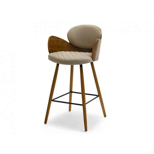 Designová barová židle RAWAN - tmavě béžová / ořech