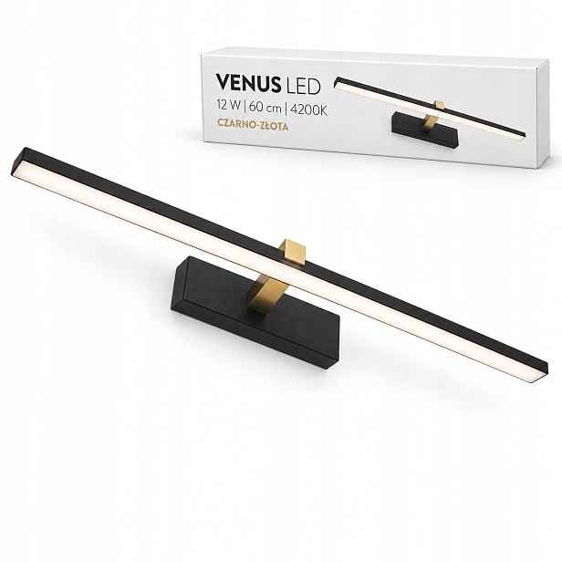 Nástěnná lampa Venus 12W 60 cm černo-zlatá Led do šatny 4200K IP44