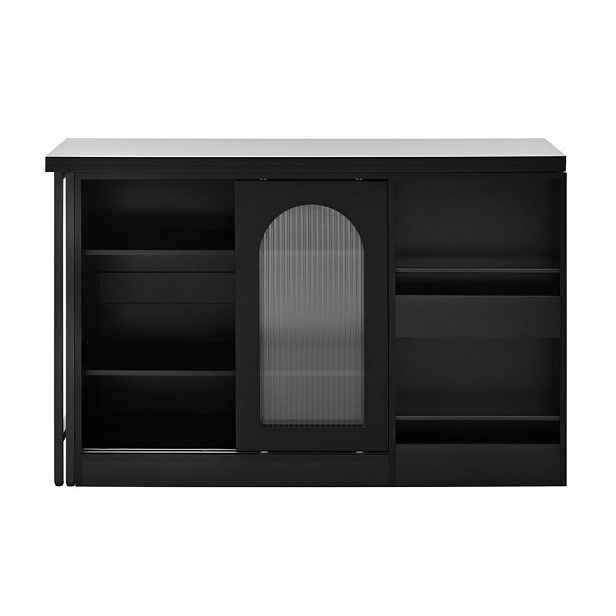 Redom BAROVÝ stůl 121,5/40/76,7 cm s otočnou deskou 360° a úložným prostorem z MDF, Černá