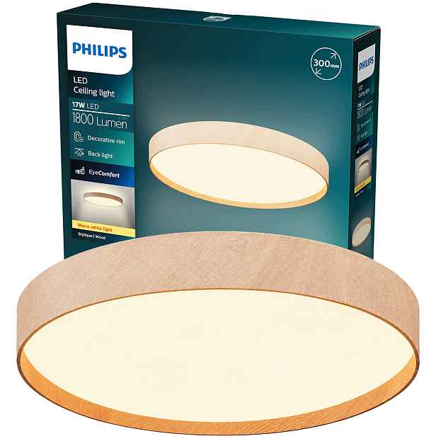Stropní Svítidlo Nástěnný Stropní Svítidlo 17W 1800lm 30cm Dřevo Stylique Philips
