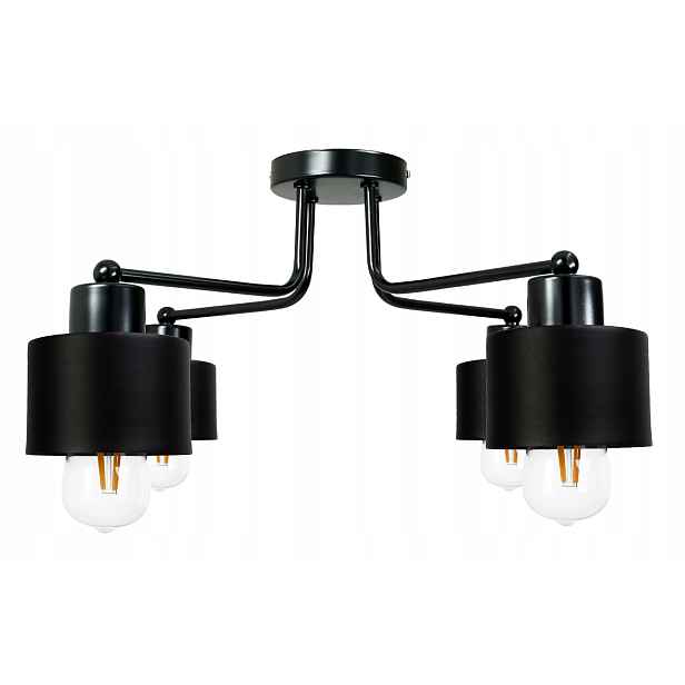 Závěsná lampa Berge Vintage Lustr 4x E27 Hrnek Černý Kovový