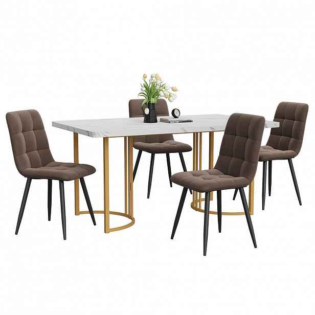 FLIEKS JÍDELNÍ SET MDF 4 Židle Bílý Hnědý 140x80cm