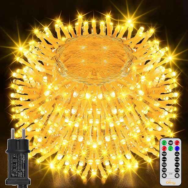 Ollny Vánoční osvětlení na stromeček 40 m 400 Led venkovní i vnitřní, bílý kabel, dálkové ovládání