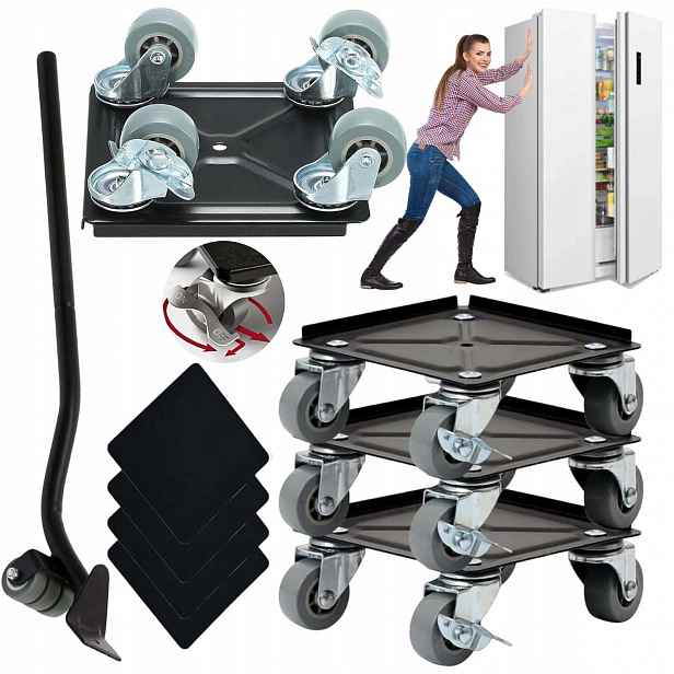 Sada Koleček X4 Pro Přepravu Posouvání Nábytku, Brzdy 800 Kg, Dlouhá Rukojeť