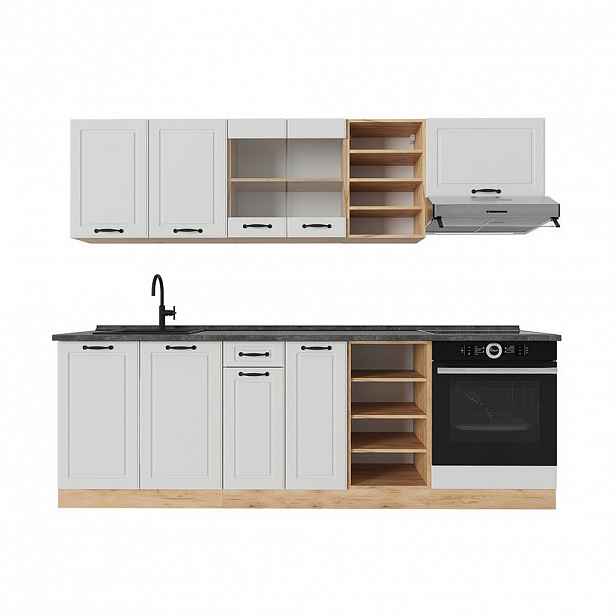 Vicco KUCHYŇSKÝ KOUT R-Line Bílý venkovský dům/zlatý dub 240 cm , PD Antracit
