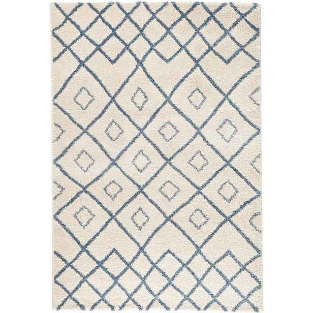 Krémově modrý tlustý koberec typu shaggy, koberec do obývacího pokoje, vzor boho 160 x 230 cm