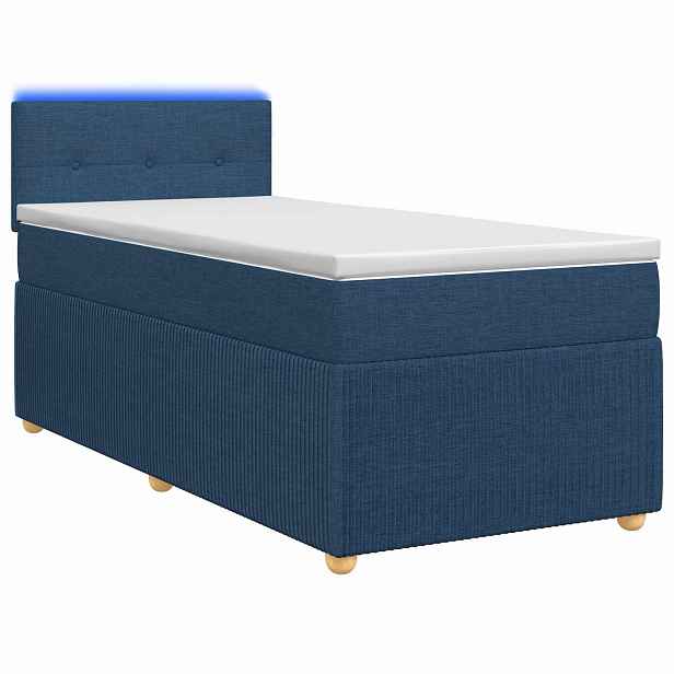vidaXL Postel boxspring s matrací s LED pásky Modrá 80 x 200 cm Textil