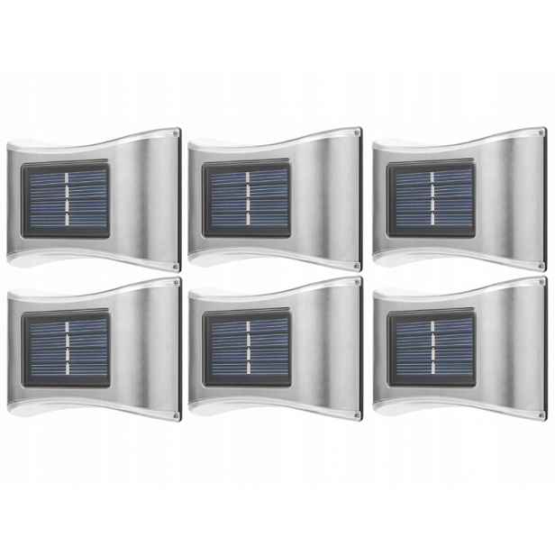 6 x Kovová Led Lampa Stříbrná Solární Nástěnná Lampa Venkovní Soumrakový Senzor
