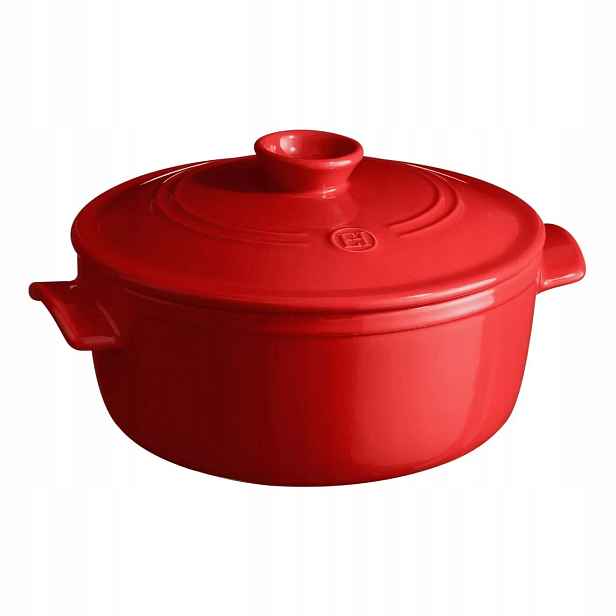 Emile Henry Burgundy Hrnec kulatý s poklicí, 28 cm, červená