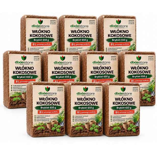 Kokosový substrát kokosové vlákno 650 g x 10 briket pro rostliny 80 L
