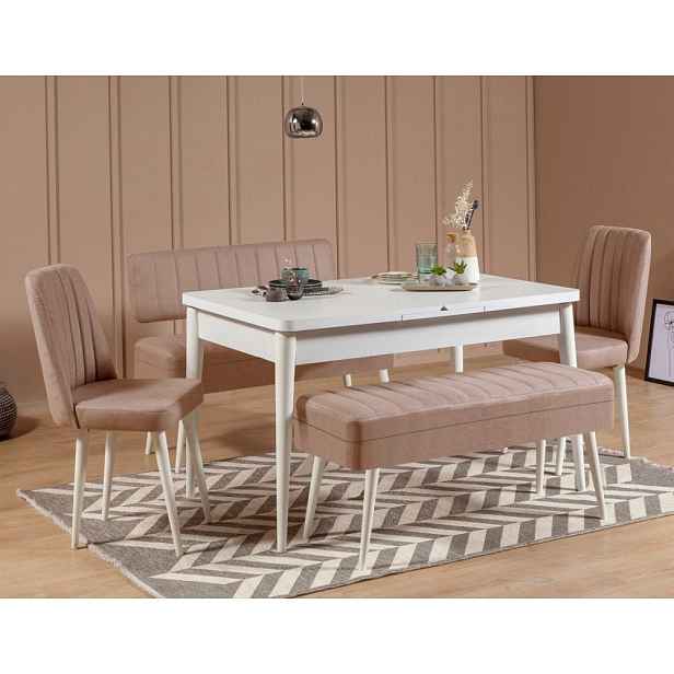 Jídelní set s rozkládacím stolem a židlemi (5 kusů) Vina 0900 - 4 - White, Stone