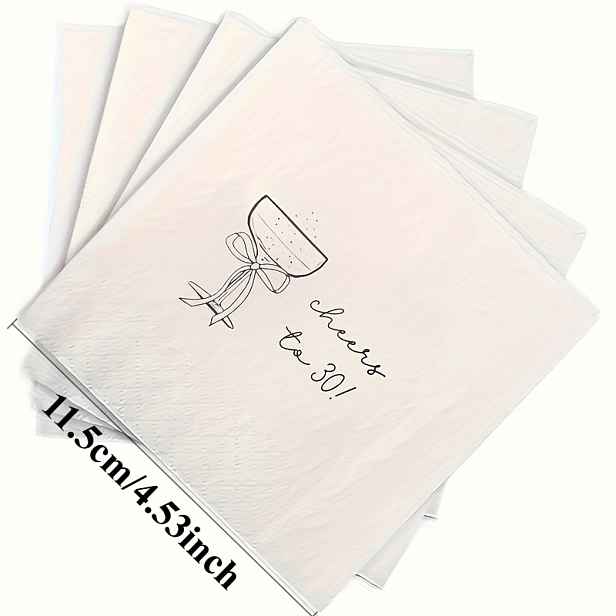 TEMU Sada 100 ks ubrousků s "Cheers to 30!", skládané, velikost 11,5 cm / 4,53 palce, ideální pro oslavu 30. narozenin, výročí, rodinné oslavy,