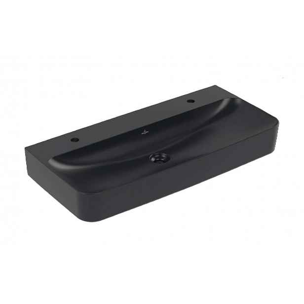 Villeroy & Boch Finion - Dvojumyvadlo 100x47 cm, bez přepadu, 2 otvory pro baterie, CeramicPlus, Pure Black 41681LR7