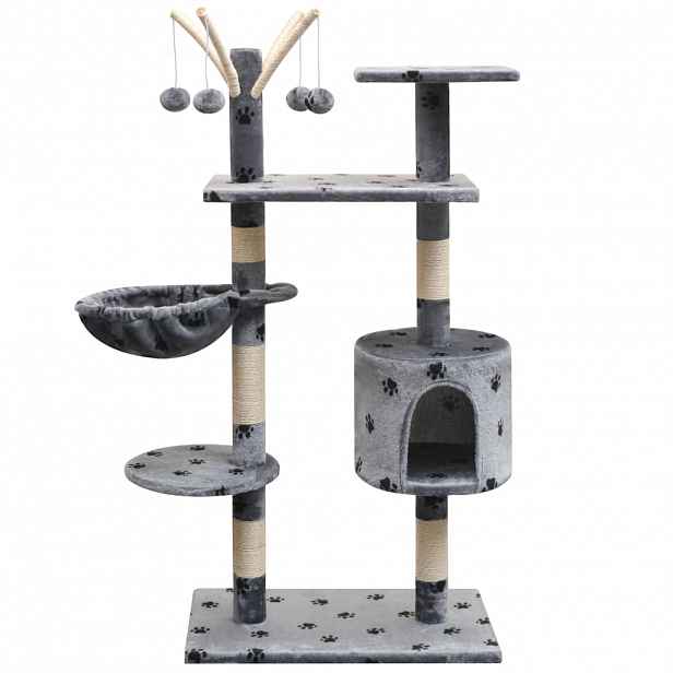 vidaXL Škrabadlo pro kočky, sisalové sloupky 125 cm šedá potisk tlapek
