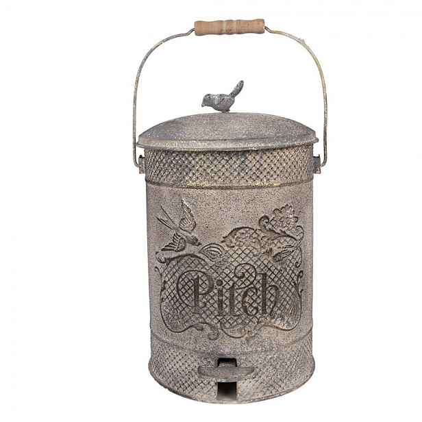 Šedý antik kovový odpadkový koš s pedálem Pitch - 24*24*31 cm Clayre & Eef
