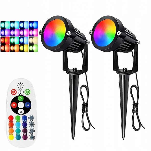 2x Led zahradní reflektorová lampa Rgb zapíchnutá na špejli Led ip65