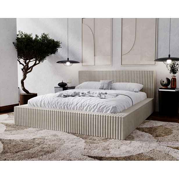 Manželská čalouněná postel 140x200 SIDONIA 2 s úložným prostorem - béžová