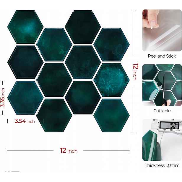Samolepící nástěnné 3D dlaždice Hexagony Zelené 30 × 30 cm 32 ks