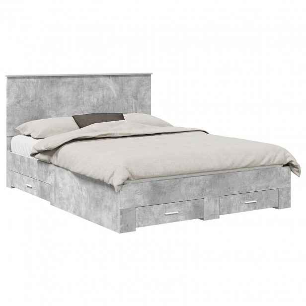 vidaXL Rám postele s čelo Betonově šedá 150 x 200 cm Kompozitní dřevo