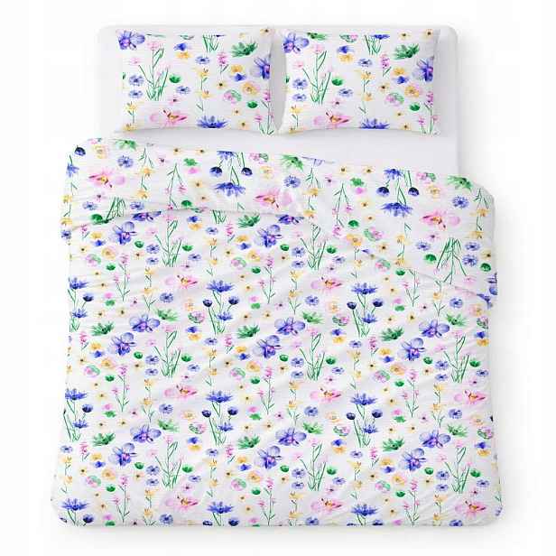 Povlečení bavlněné 160x200 bílé s barevnými lučními květy Cotton Home