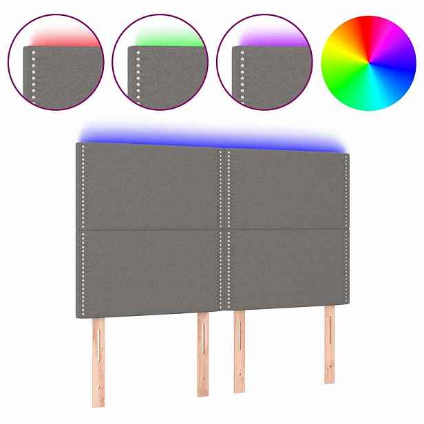 vidaXL Čelo postele s LED tmavě šedé 144x5x118/128 cm textil