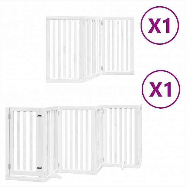 vidaXL Zábrana pro psy s dvířky skládací 9 panelů bílá 450 cm topol