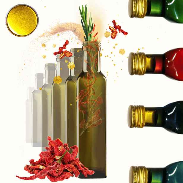 Lahve 250 ml marasky čtvercové zelené na olivový olej fi31 30ks Uzávěry