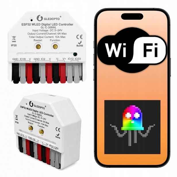 Ovladač pro digitální adresovatelné pásky WiFi ESP32 Wled 5-24V Led