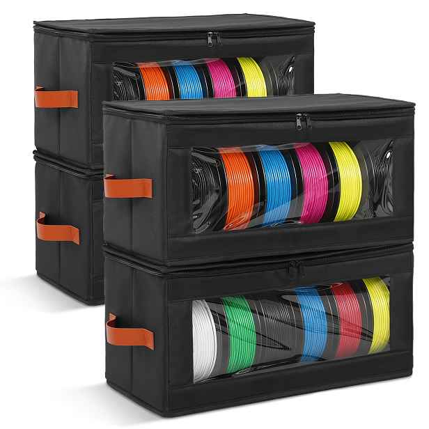 TEMU 4ks Úložný box na filament 3D tiskárny, kontejner na filament s rukojetí a průhledným okénkem, pojme až 24 rolí, úložný regál pro 3D tiskové