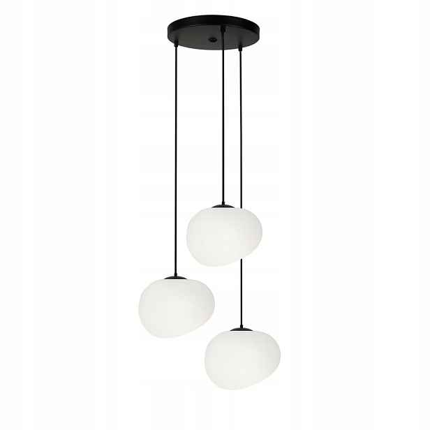 Závěsná lampa černá, bílé kulaté stínidlo nad stůl, 3 body, ozdobná, Candellux