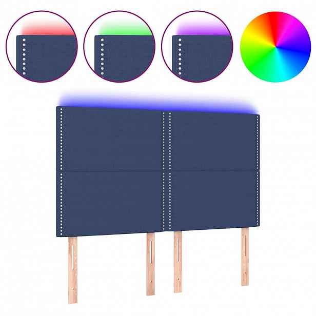 vidaXL Čelo postele s LED modré 144x5x118/128 cm textil
