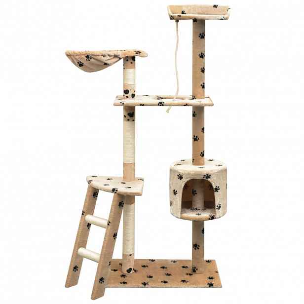 vidaXL Škrabadlo pro kočky sisalové sloupky 125cm béžová potisk tlapek