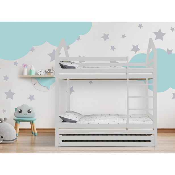 ELIS DESIGN Domečková postel patrová s volitelnou zábranou šedá rozměr lůžka: 80 x 160 cm, šuplík, nožičky: s nožičkami a s šuplíkem, Zábrany: Žádná