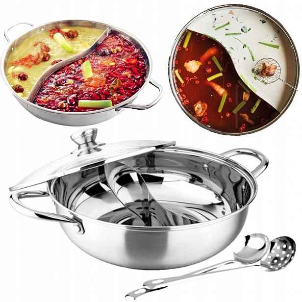 Čínský Hrnec Fondue dělený Hot Pot Průměr 28 cm Nerezová Ocel Charms