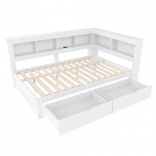 FLIEKS DENNÍ POSTEL 140x200cm DTD Zásuvky USB Bílá