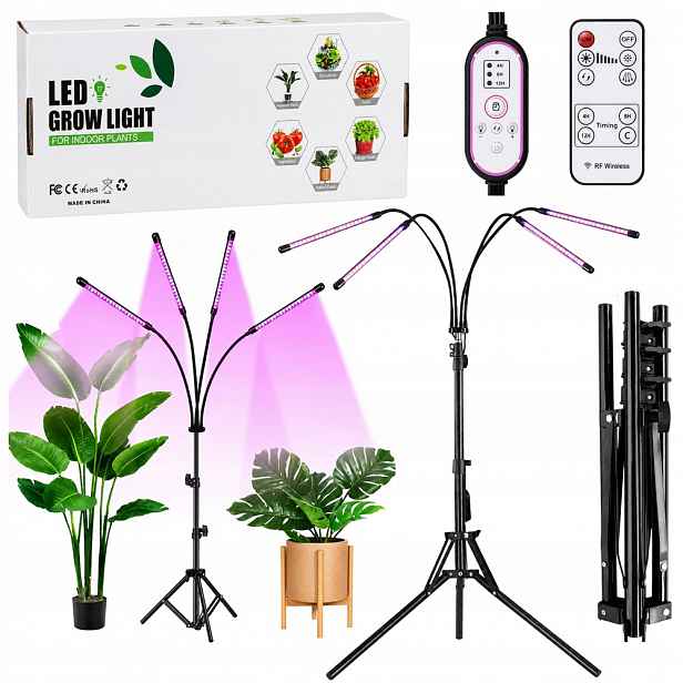 Led lampa pro růst pěstování a osvětlení rostlin Stativ 4 panely Dálkové ovládání