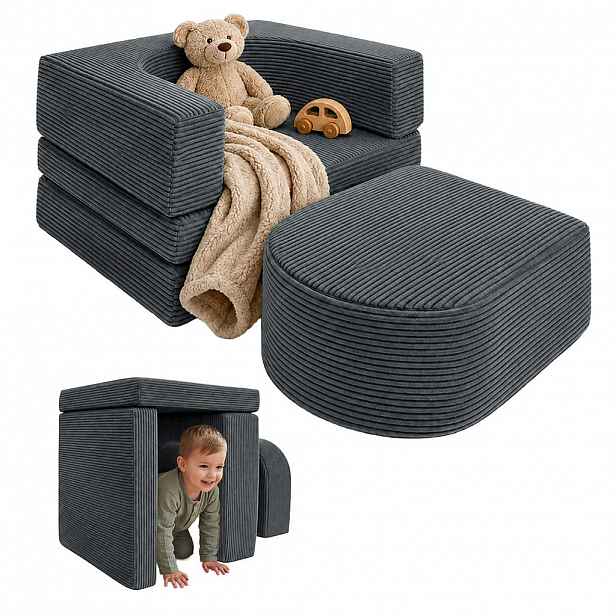 Relaxdays KŘESLO antracitové 4dílná-sada manšestr