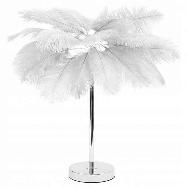 Stolní Lampa Pera 60 cm Stříbrná Bílá Kovová Stínidlo Z Pera Stojící Lesk