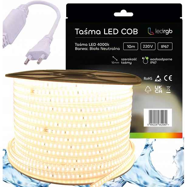 Set Led pásek Smd 220V 230V 10 m 4000K Neutrální Bílá Napájecí Zdroj IP67