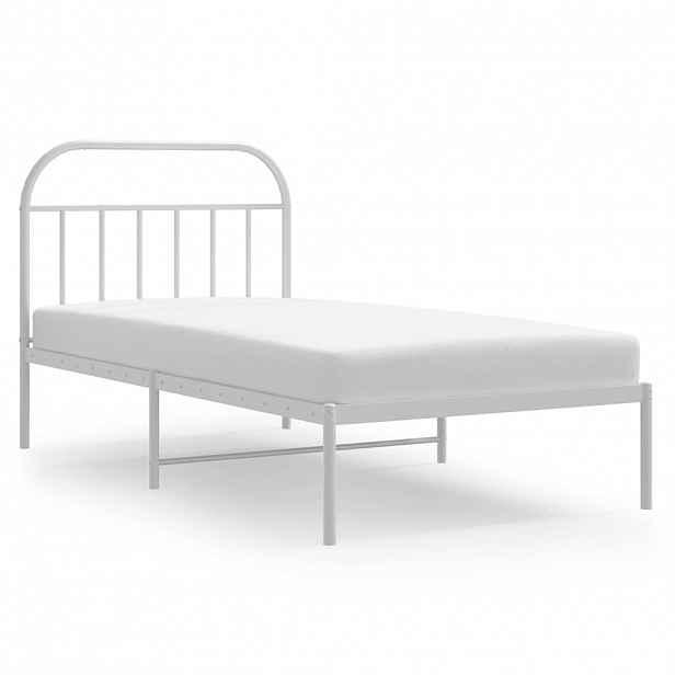 vidaXL Kovový rám postele s čelem bílý 107 x 203 cm