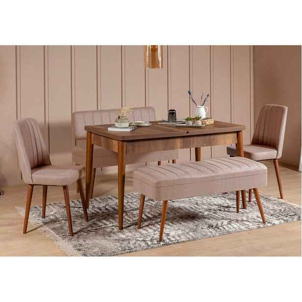 Jídelní set s rozkládacím stolem a židlemi (5 kusů) Vina 0900 - 4 - Walnut, Stone