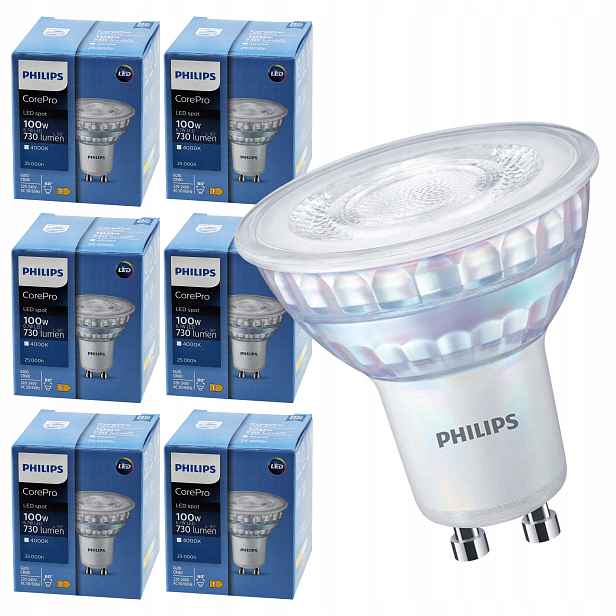 Led žárovka GU10 Philips 6x 6,7W 100W 730lm Denní 4000k Silná 60°