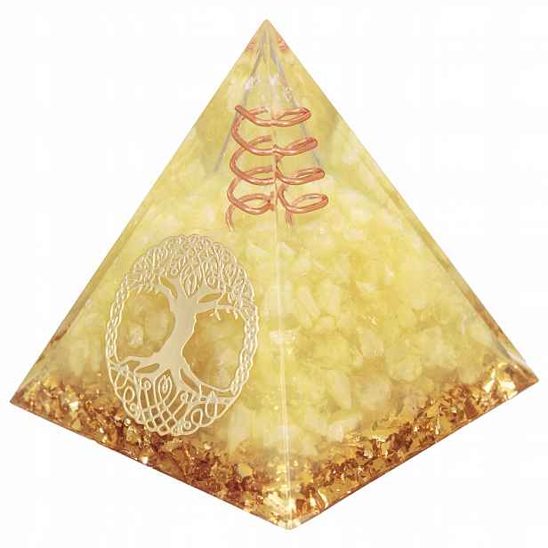 Pyramida Z Pryskyřice Orgonit Žlutý Achát Křišťál Měď Transformace 6 cm