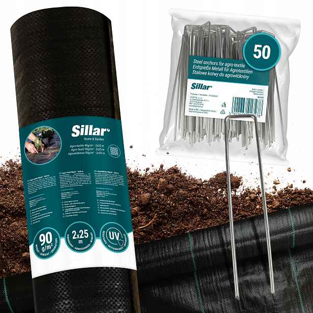 Silná agrotextilie 90 g 2x25 m ocelové kovové kotvy x50