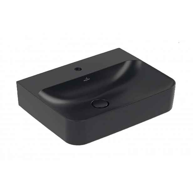 Villeroy & Boch Finion - Umyvadlo 60x47 cm, bez přepadu, otvor pro baterii, CeramicPlus, Pure Black 416861R7