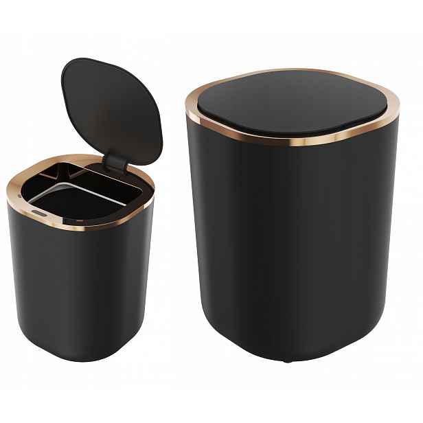 Černý Rosegold Odpadkový Koš Do Koupelny Na Toaletu Bezdotykový 12 L
