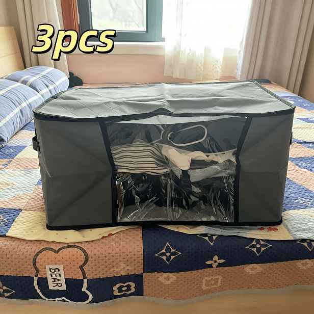 TEMU 3 ks Extra Velké Úložné Tašky Pod Postel, Skládací Úložné Tašky na Galon, Průhledné Viditelné Úložné Boxy na Překrývky a Oblečení, Šedé, do