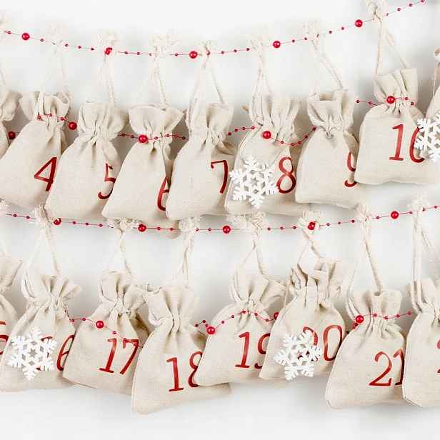 Adventní kalendář sada 24 prázdných sáčků s čísly, girlanda, dekorace