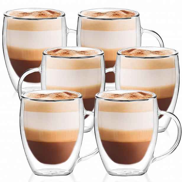 6 x Termo Sklenice šálek 300 ml s dvojitým uchem na kávu Latte